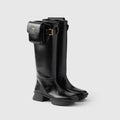 Prada Women's Autumn/winter Fashion Classic Solid Color Round Toe Buckle Shiny Leather High Top Thick Sole Boots Shoes #78385