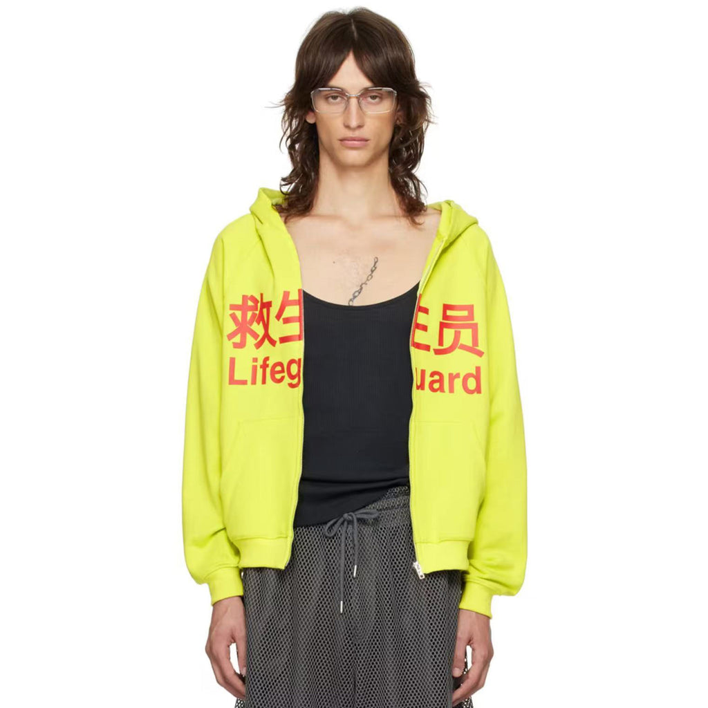 Praying Men's Fall And Winter Fluorescent Yellow Lifeguard Print Subculture Tide Zipper Hoodie Sweatshirt Ngvp #2621