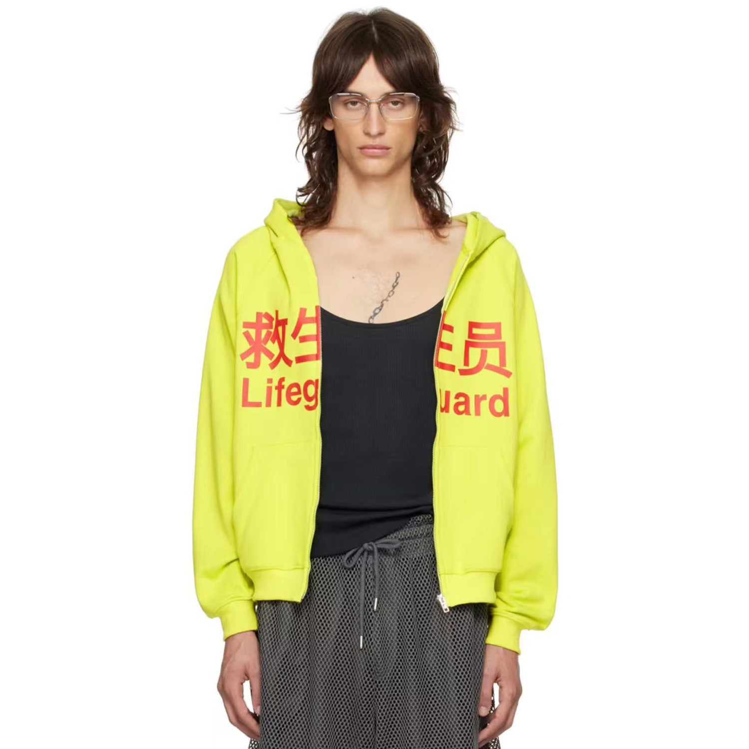 Praying Men's Fall And Winter Fluorescent Yellow Lifeguard Print Subculture Tide Zipper Hoodie Sweatshirt Ngvp #2621