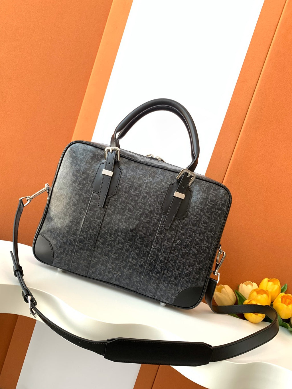 GOYARD Ambassade Men's and Women's Solid Color Letter Print Zipper Closure Cowhide Leather Handbag Briefcase Bag Bags #77228