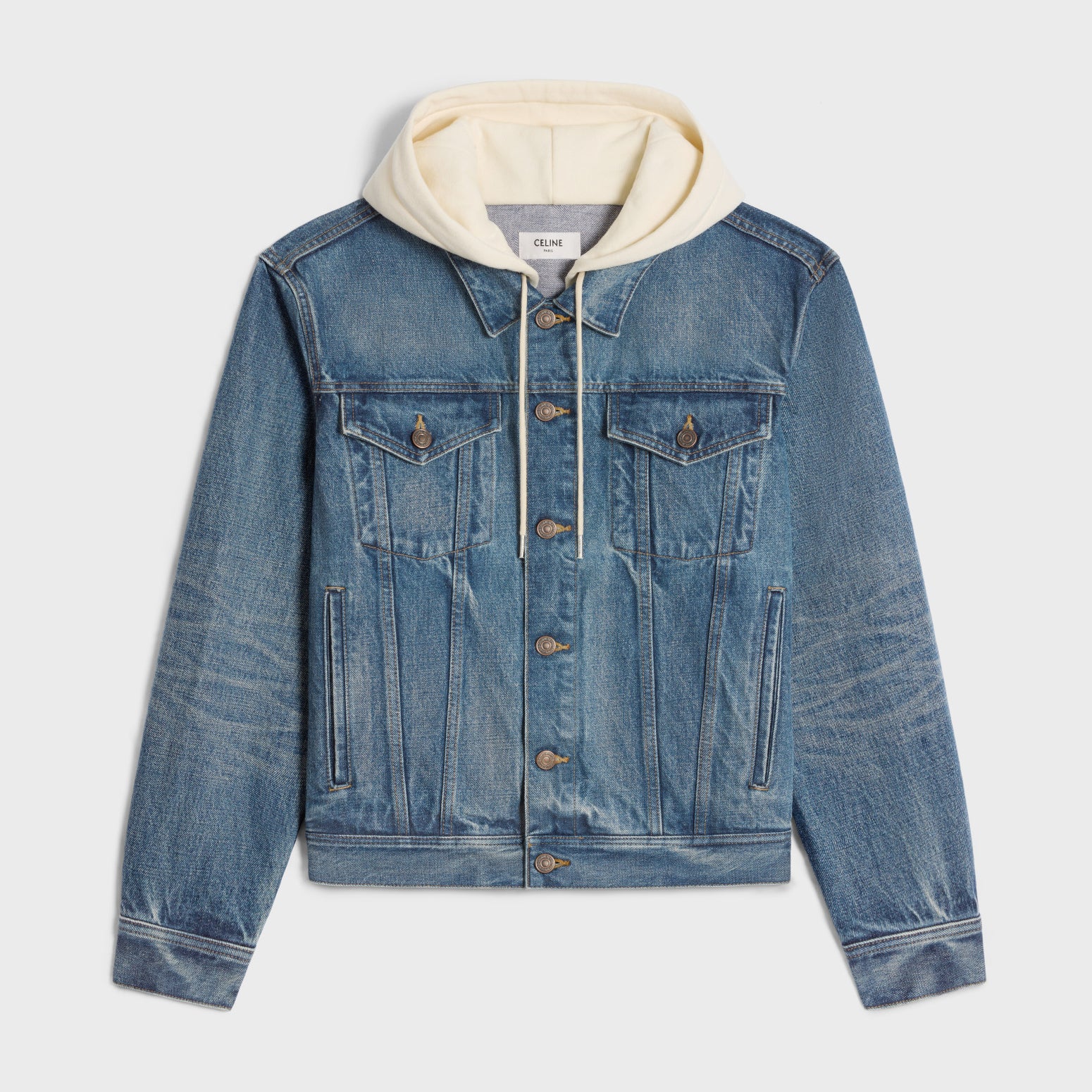Celine Men's Autumn Blue Denim Single Breasted Hooded Jacket #97489