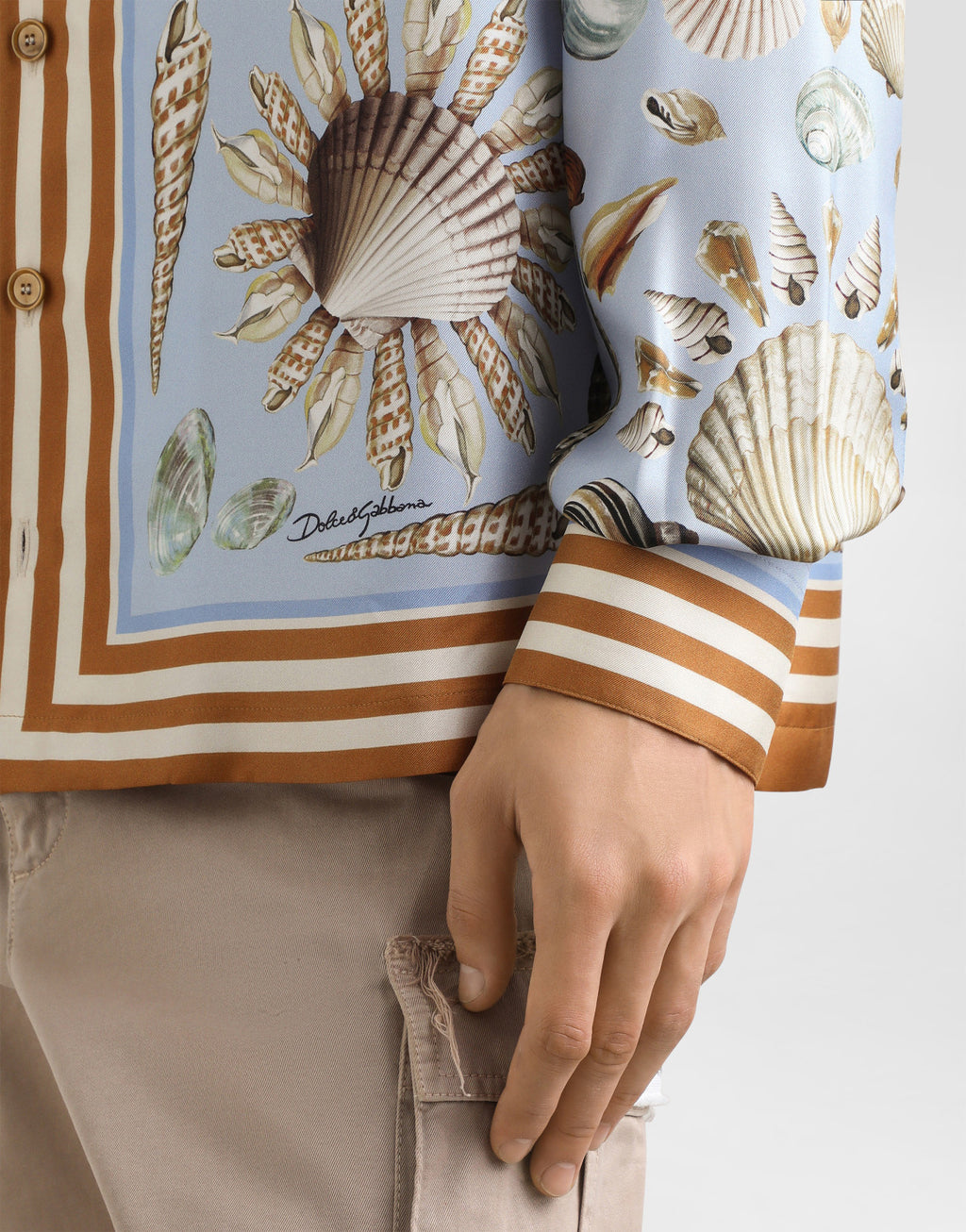 Dolce&Gabbana Men's Shell Printed Silk Twill Vanity Shirt Spring Summer Long Sleeve Single Breasted Color Clash Fashion Casual Shirt Jacket Ngvp #1977