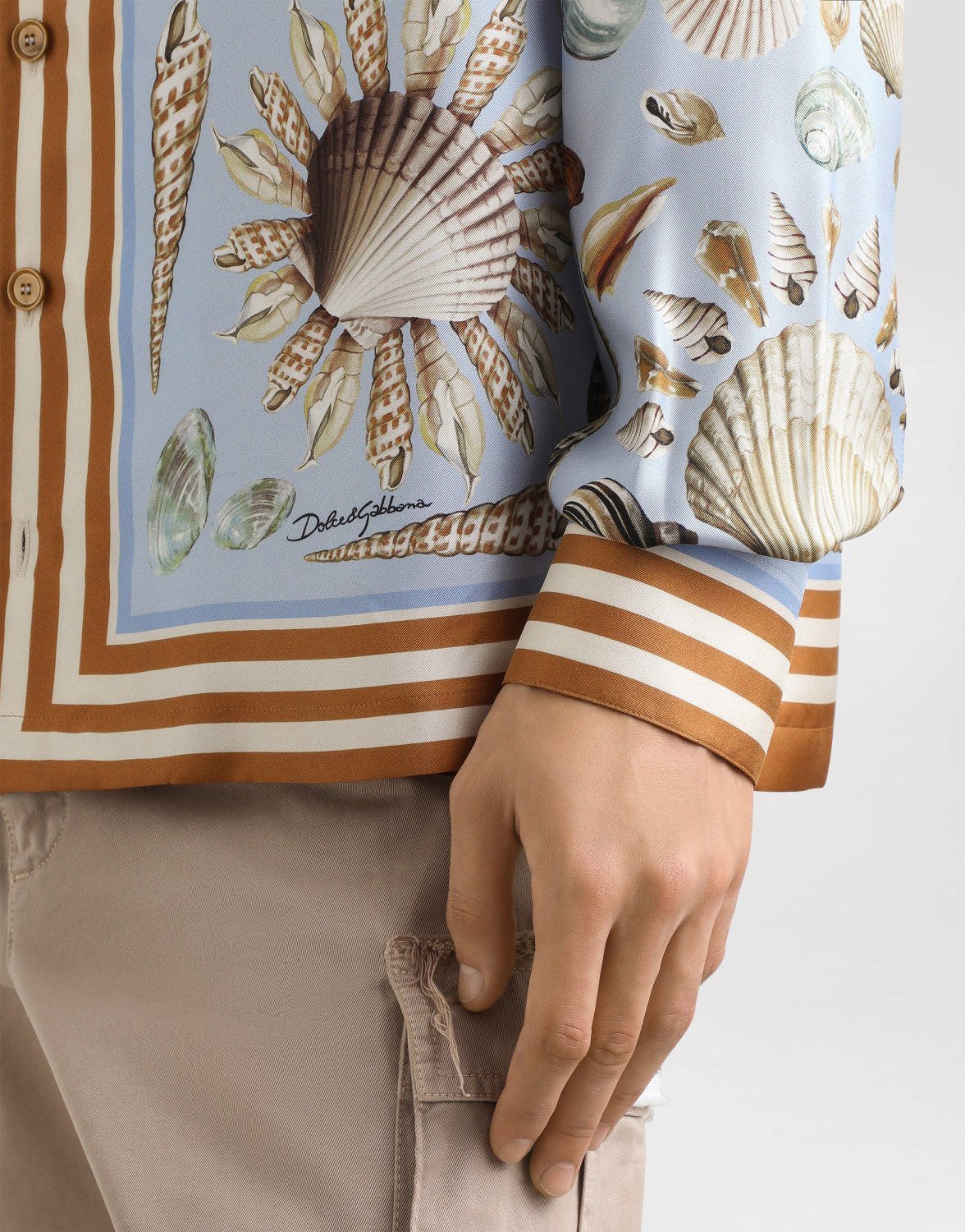 Dolce&Gabbana Men's Shell Printed Silk Twill Vanity Shirt Spring Summer Long Sleeve Single Breasted Color Clash Fashion Casual Shirt Jacket Ngvp #1977