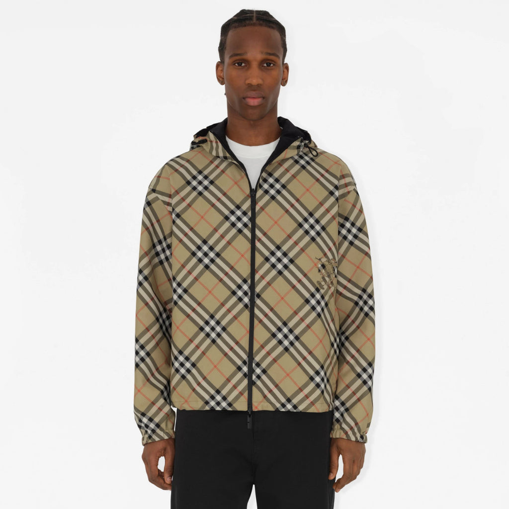 Burberry Men's Autumn and Winter Check Printed Reversible Zipper Hooded Long Sleeve Jacket #73814