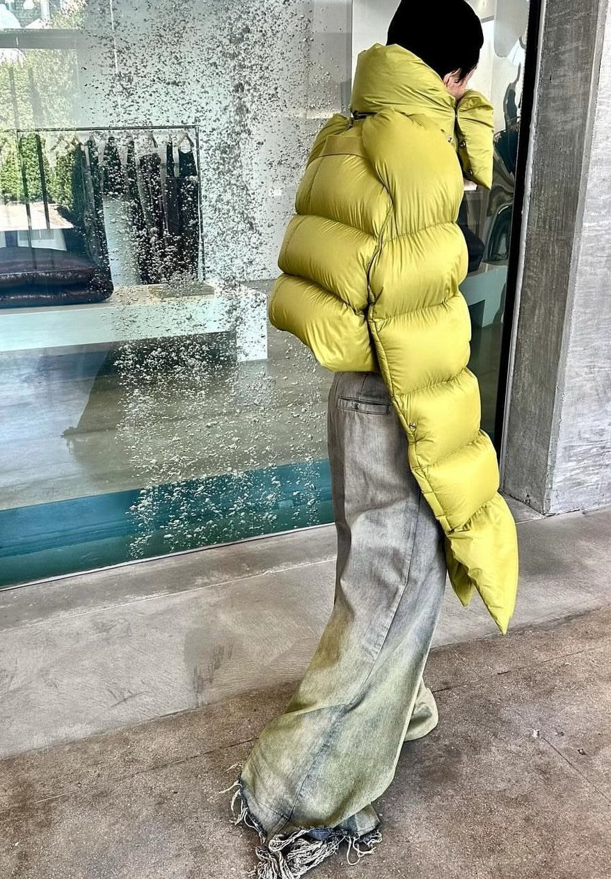 Rick Owens Men's Women's Four Seasons Gradient Yellow Green Washed Vintage Hole Breaking Wide Leg Denim Long Pants Ngvp #8192
