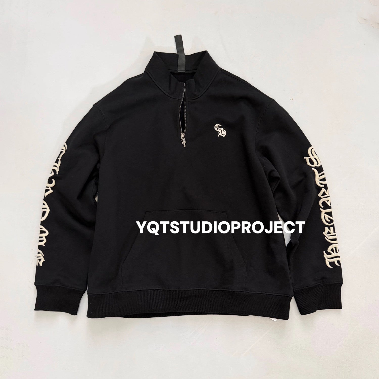 Chrome Hearts Men's And Women's Spring/Fall Fashion Casual Solid Color Collared Half-Zip Sweatshirt Solid Color Relaxed Wide Leg Pants Suit Set #79526