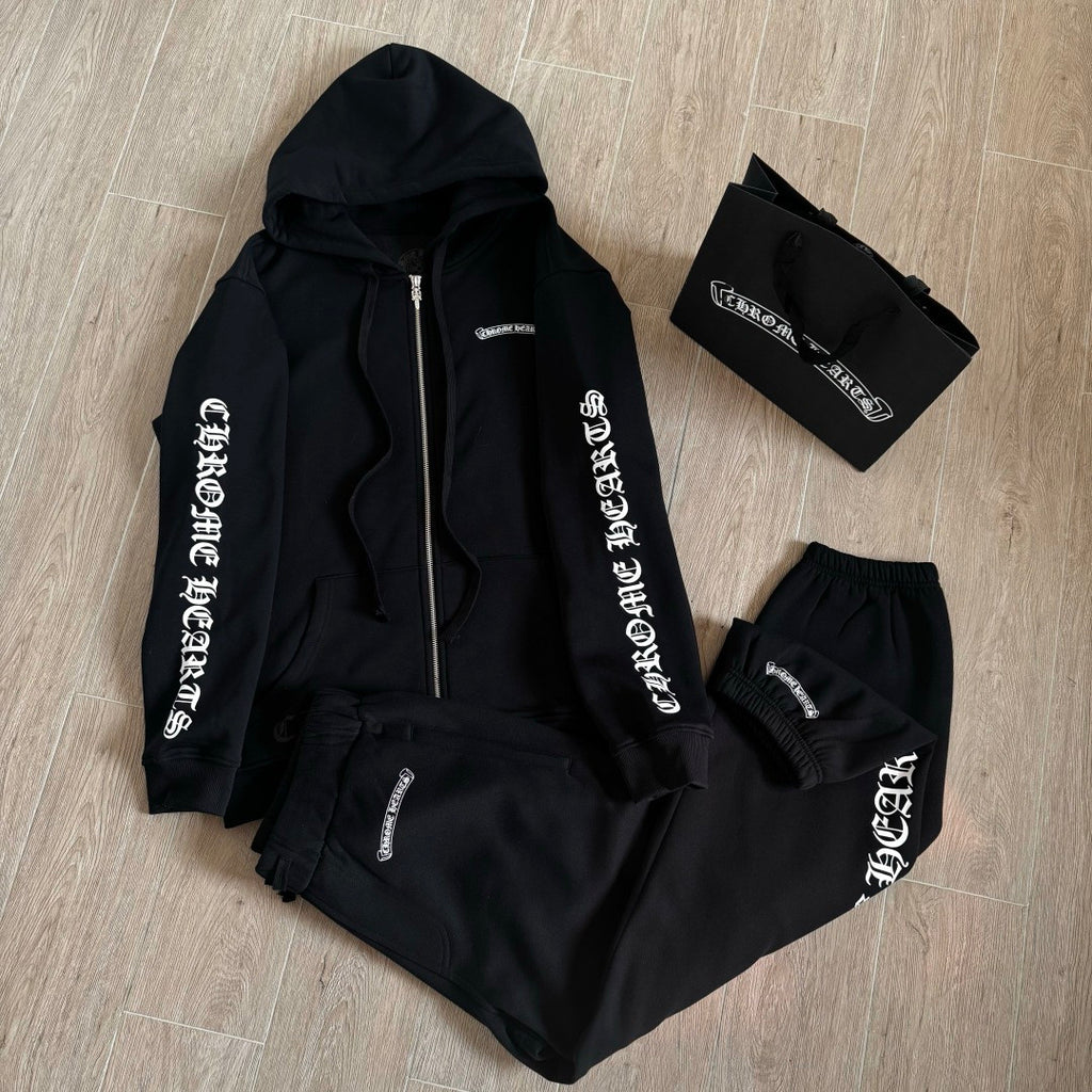 Chrome Hearts Sanskrit Letters on the Side Jacket Hooded Sweatshirt Pants #375726