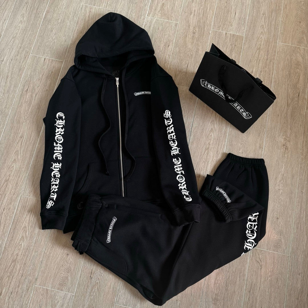 Chrome Hearts Sanskrit Letters on the Side Jacket Hooded Sweatshirt Pants #375726