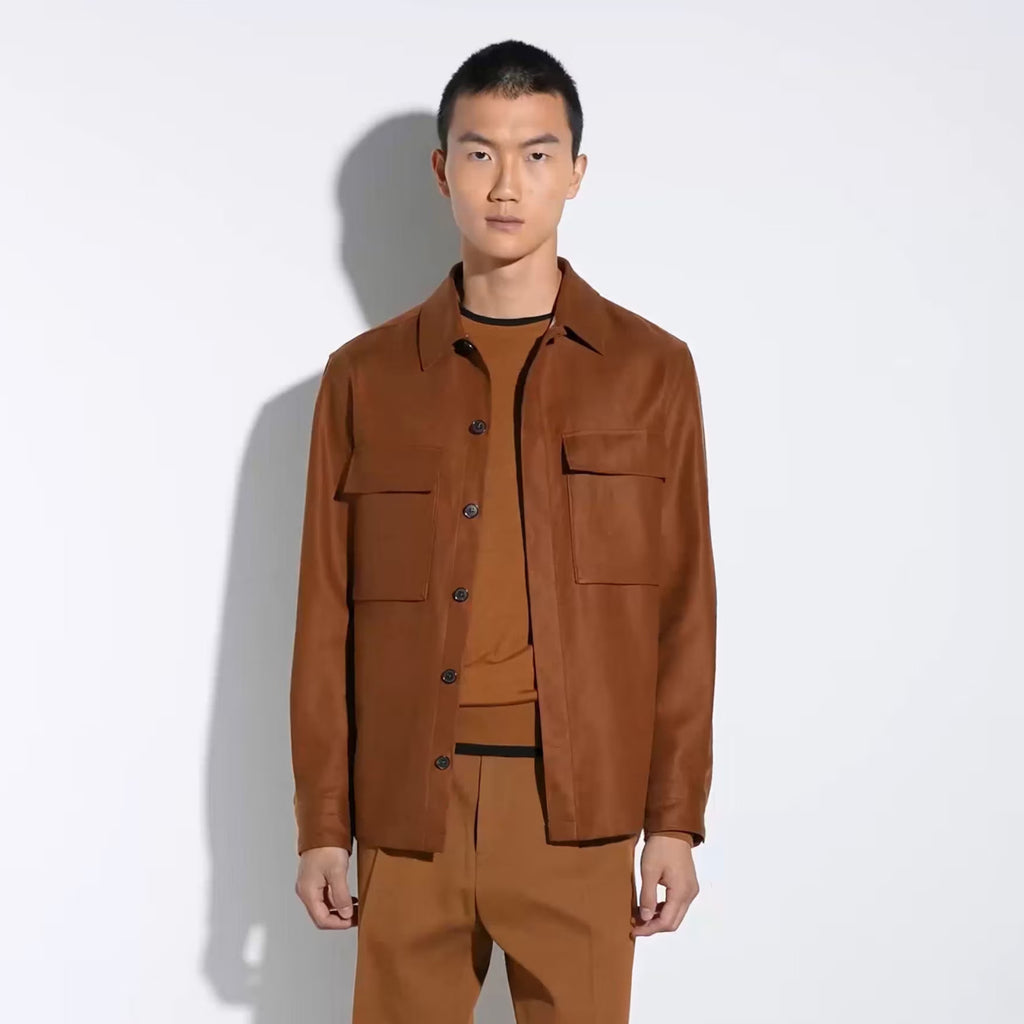 Ermenegildo Zegna Oasi Lino Shirt Jacket Men's Spring And Summer Lapel Single-breasted Pocket Temperament Shirt Simple Commuter Jacket Ngvp #1185