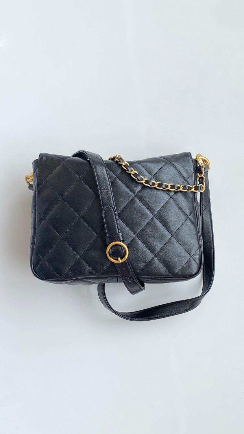 Chanel Supple Twins Women's Solid Color Diamond Pattern Gold Buckle Chain Glossy Cowhide Shoulder Crossbody Bag Bags #76371