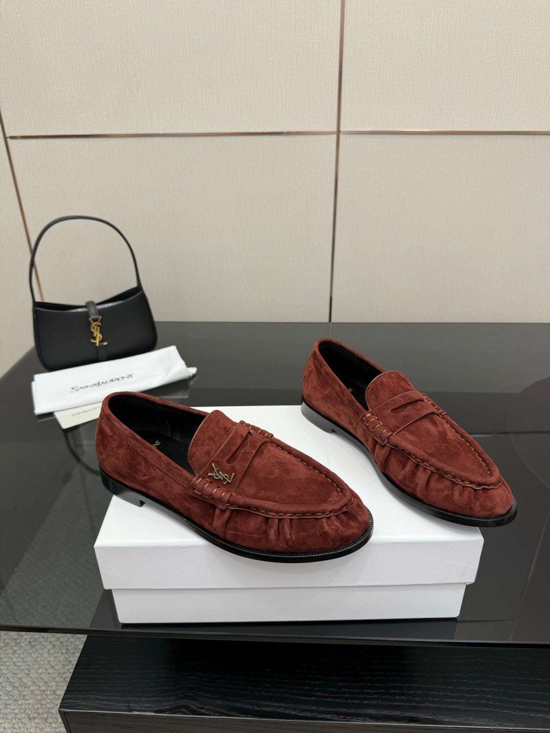Saint Laurent Women's Autumn/Winter Fashion Casual Sheepskin Suede Round Toe Slip On Flat Loafers Casual Shoes #78376