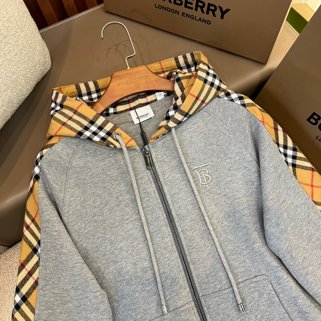 Burberry Men's Fall Plaid Zipper Hooded Sweatshirt Jacket #97312