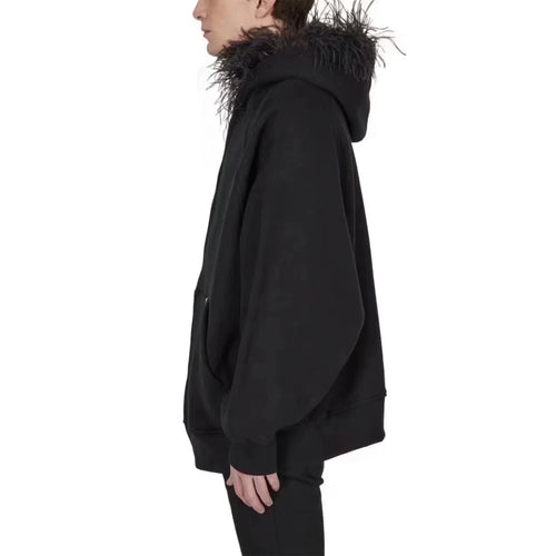 1017 Alyx 9sm Men's Fall And Winter Ostrich Hair Sweater Loose Zipper Hoodie Pure Black Jacket Rocky Same High Street Trend Casual Sweatshirt Ngvp #2467