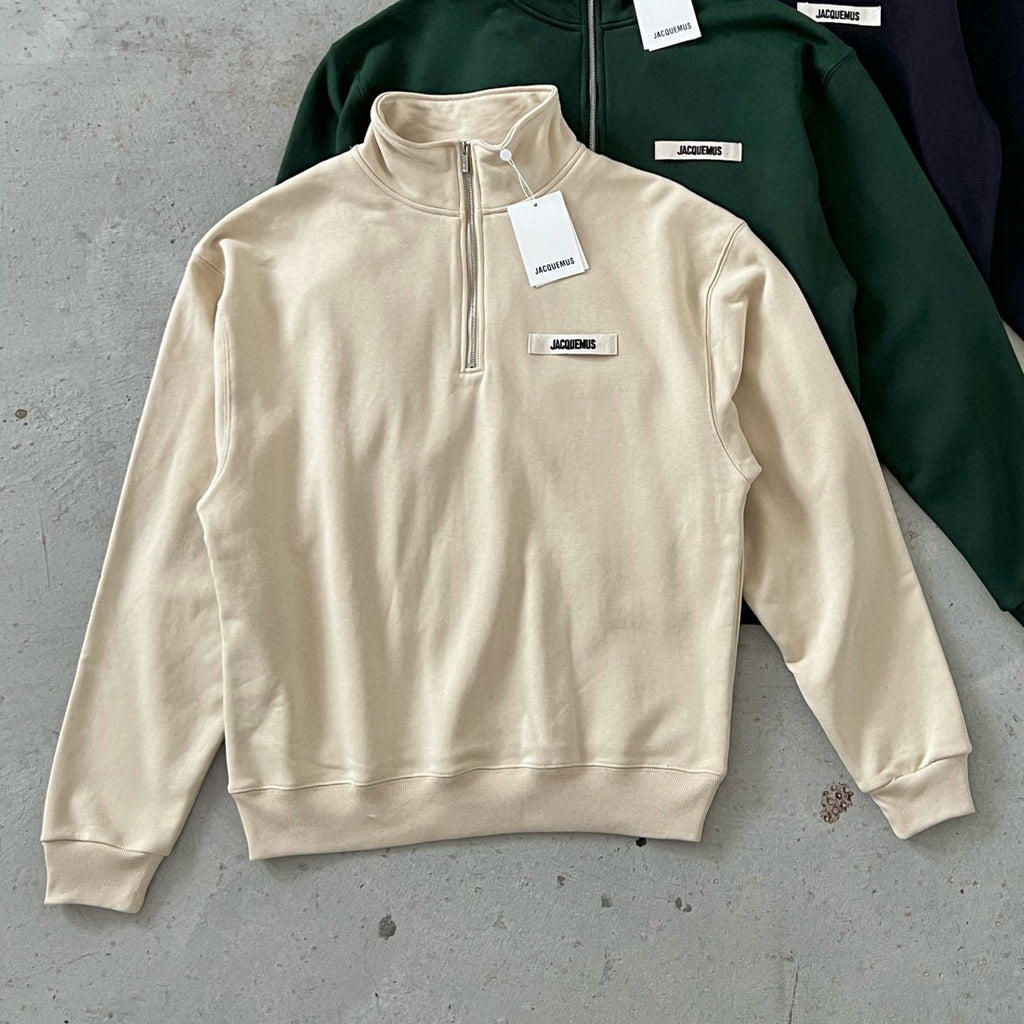 Jacquemus Men's Spring/Fall Fashion Casual High Neck Half Zip Embroidered Knit Logo Sweatshirt #78534