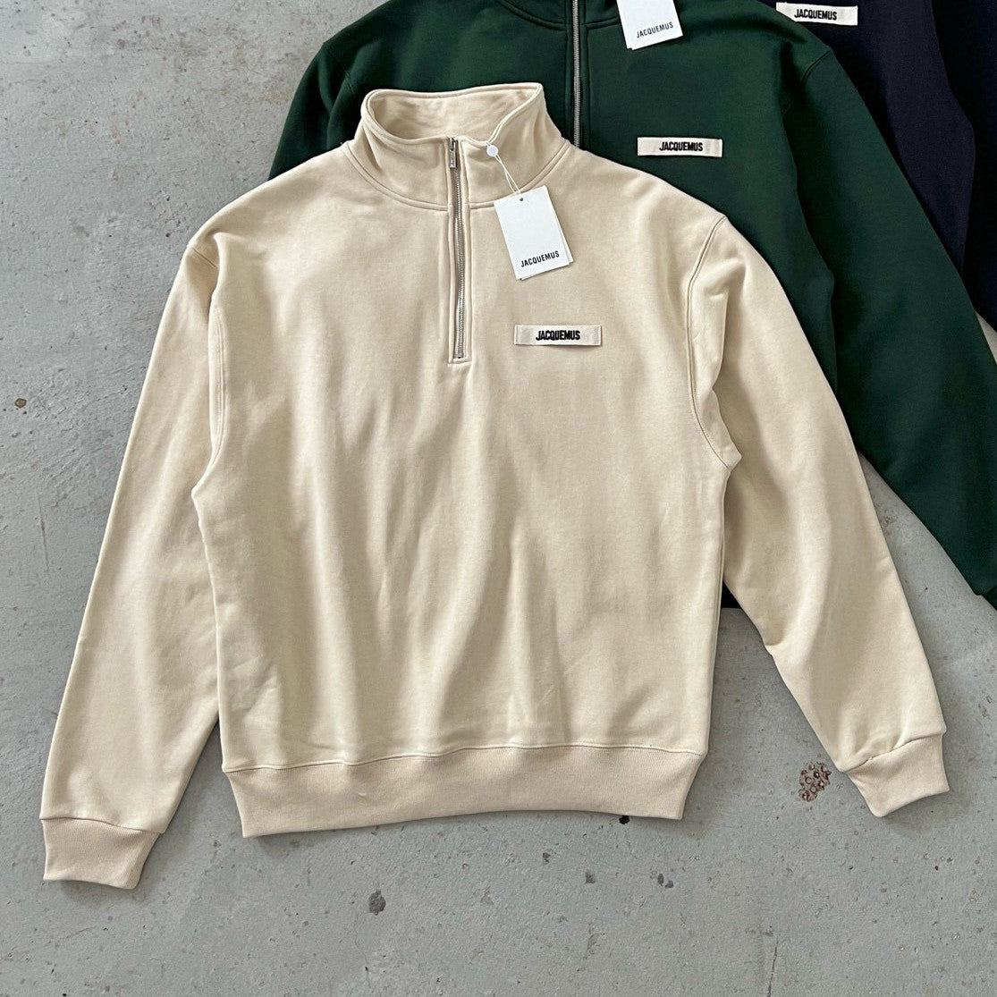 Jacquemus Men's Spring/Fall Fashion Casual High Neck Half Zip Embroidered Knit Logo Sweatshirt #78534
