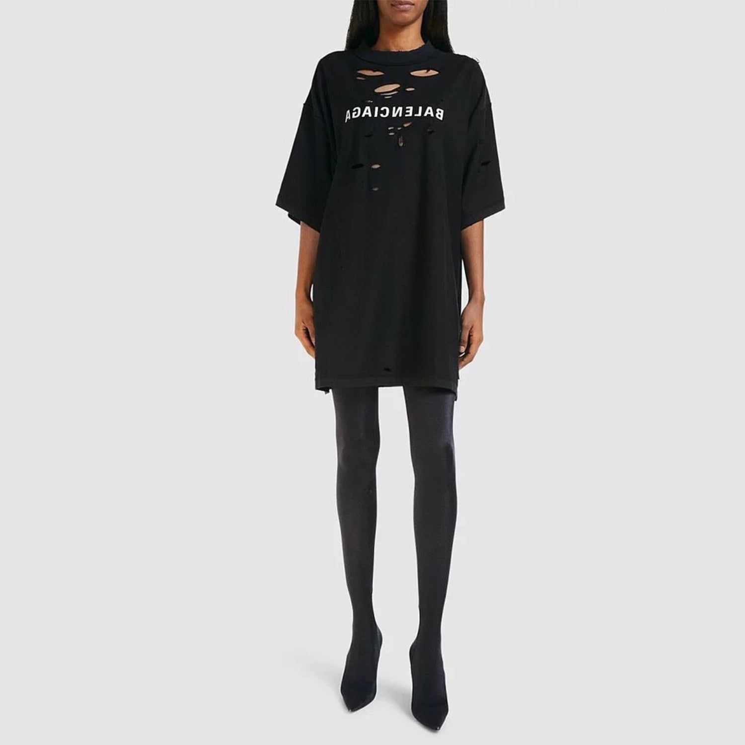 Balenciaga Men's Women's Summer Black Retro Torn High Street Large Silhouette Letter Logo Short Sleeve T Shirt #99292