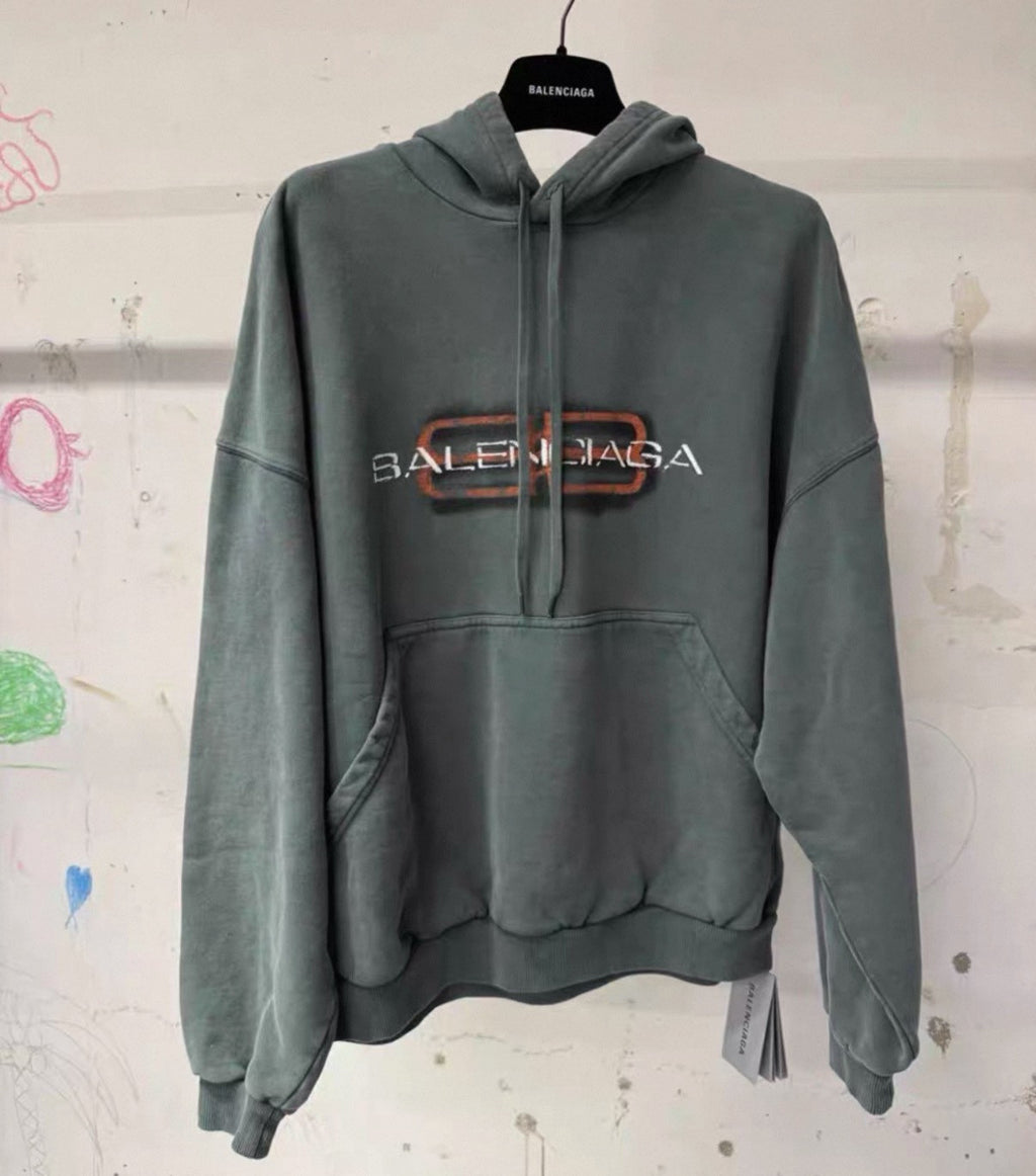 Balenciaga Men's BB Icon Stencil Hoodie Large Fit in Faded Black #333576