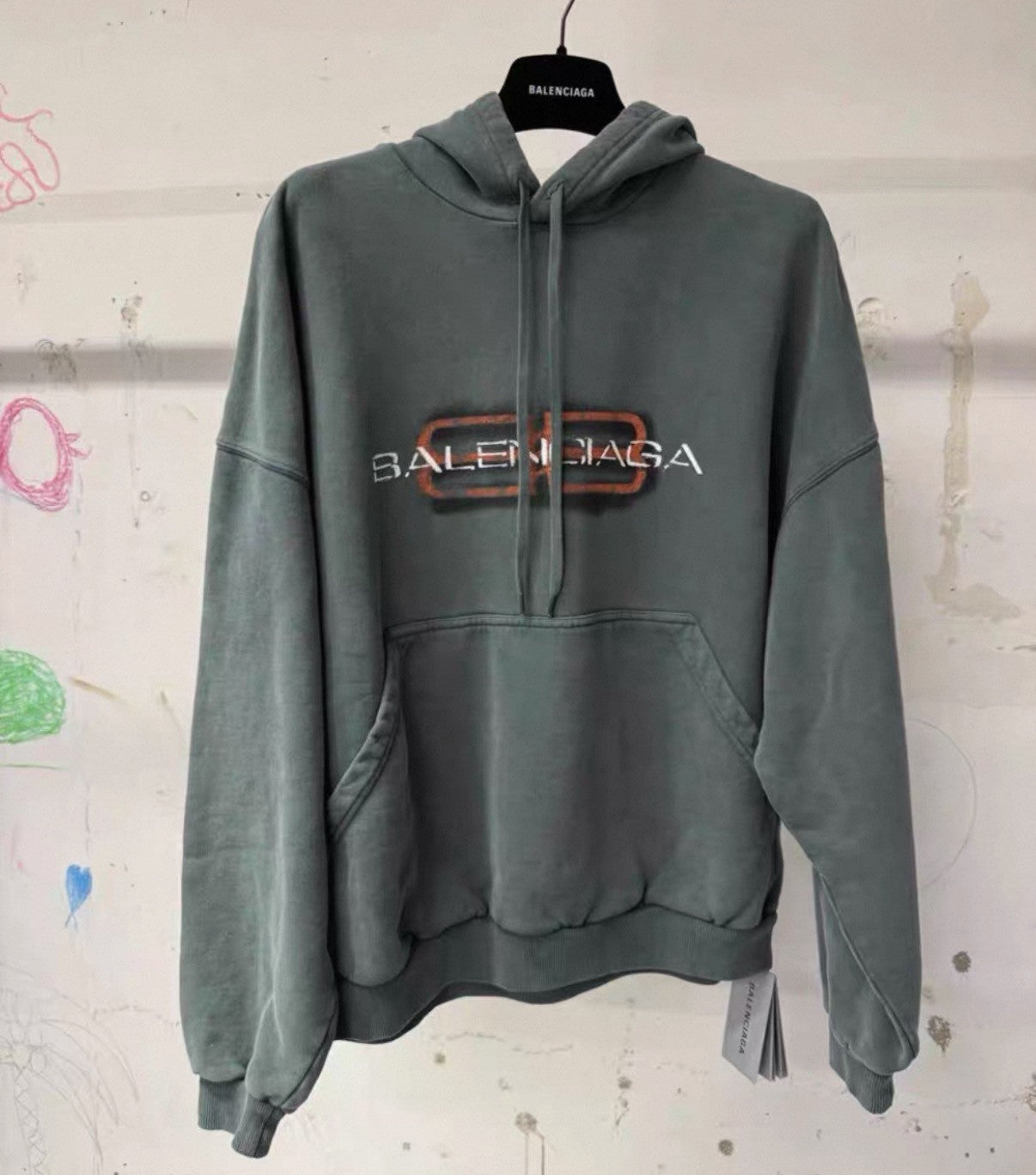 Balenciaga Men's BB Icon Stencil Hoodie Large Fit in Faded Black #333576