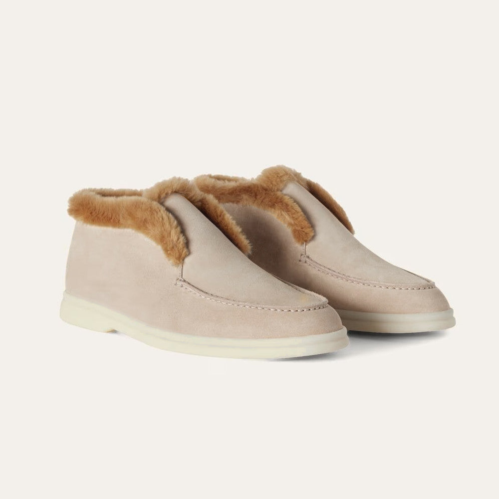 Loro Piana Women's Open Walk Ankle Boots Fall/Winter Beaver Fur High-Top Shoes Solid-Color Casual Low-Top Flats Shoes #81599
