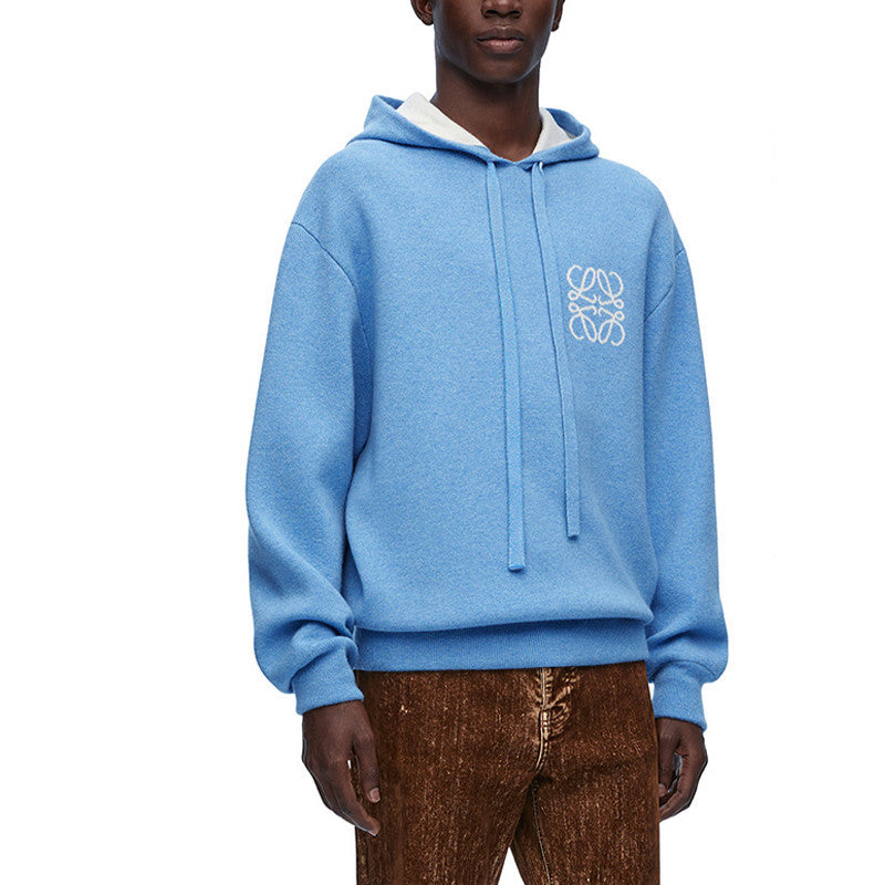 Loewe Men's High-Street Logo Jacquard Double-Layer Wool Casual Solid-Color Spring/Fall Long-Sleeve Pullover Hoodie Sweatshirt #81712
