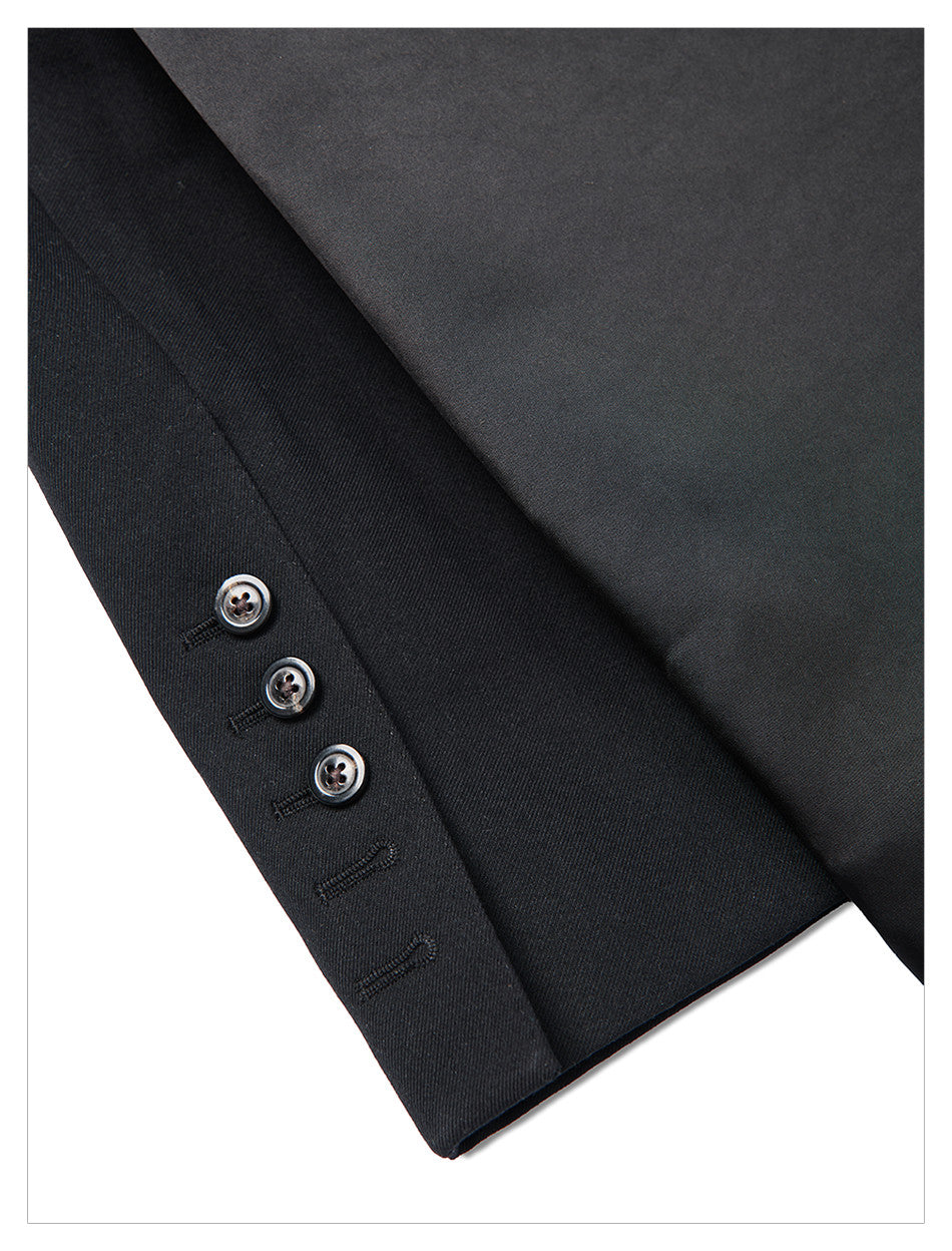 MRLEERO Men's Spring And Fall Black Splicing Design Long Single Breasted Long Sleeved Jacket #73727