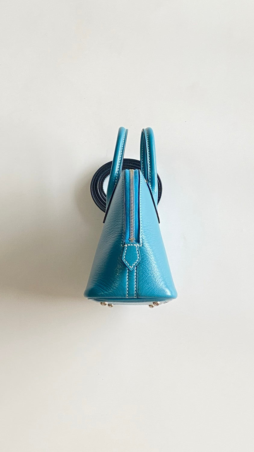 HERMES Bolide 1923 Silver Buckle Evercolor Calfskin Bowling Bag. Mini Handbag. Shoulder Bag. Crossbody Bag. Women's Style. D2 NEW BLEU JEAN #83225A