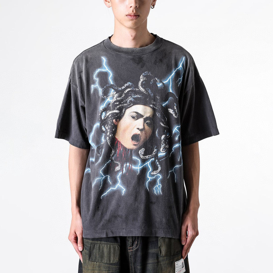 Saint Michael Men's Summer Graphic Printed Round Neck Cotton Solid Color Straight Pullover Short Sleeve T-Shirt Ngvp #1165