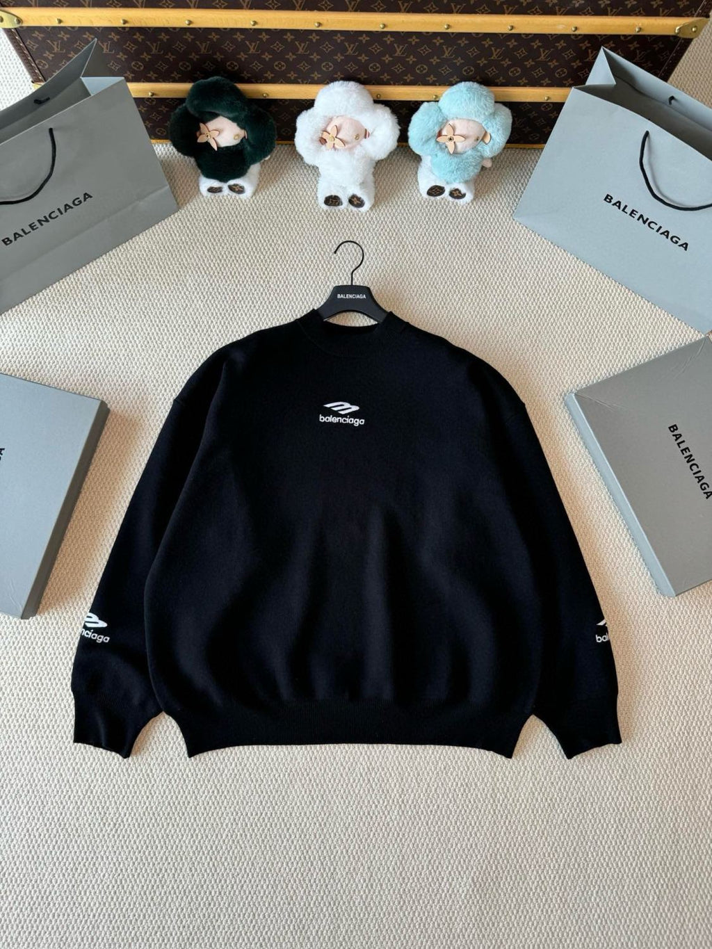 Balenciaga Men's Spring and Autumn Solid Color Logo Printed Round Neck Pullover Regular Fit Long Sleeve Sweater #74275
