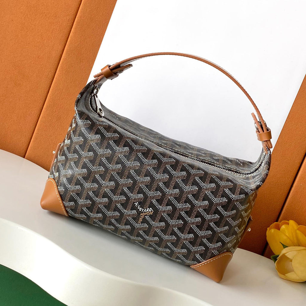 GOYARD Men's and Women's Solid Color Printed Zipper Leather Handbag Storage Bag Bags #77775