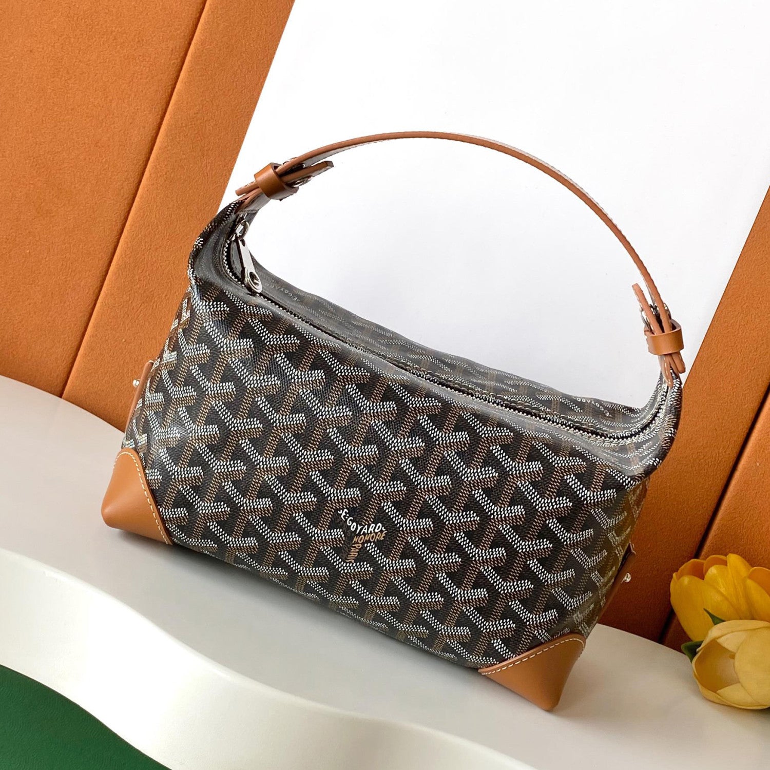 GOYARD Men's and Women's Solid Color Printed Zipper Leather Handbag Storage Bag Bags #77775