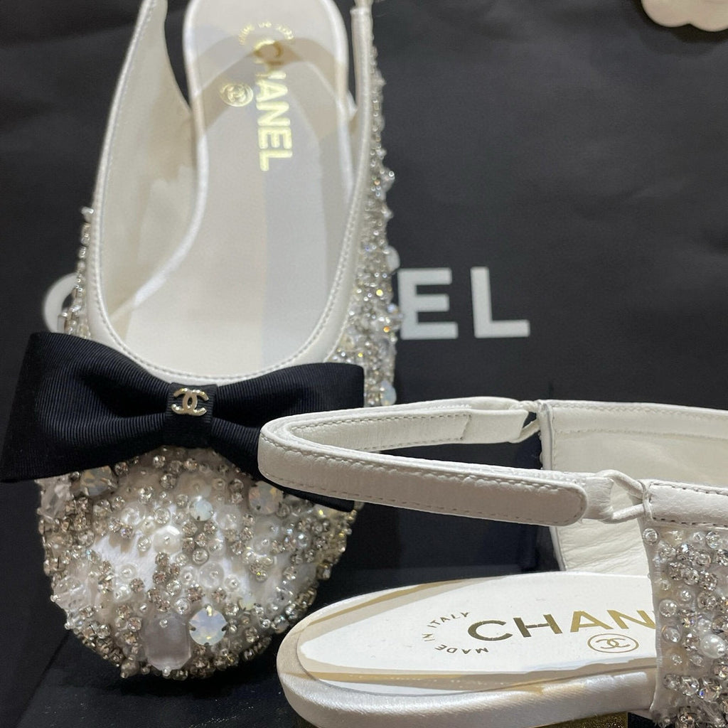Chanel Women's Classic Fashion Spring Summer And Fall Bow Round Toe Diamond Mary Jane Shoes Slip-on Open Back Shoes #78228
