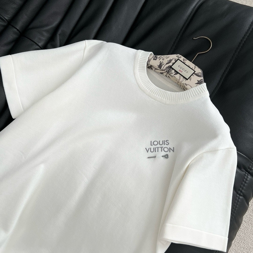 Louis Vuitton Men's Summer Embroidered Logo Round Neck Cotton Short Sleeve T-Shirt #73133