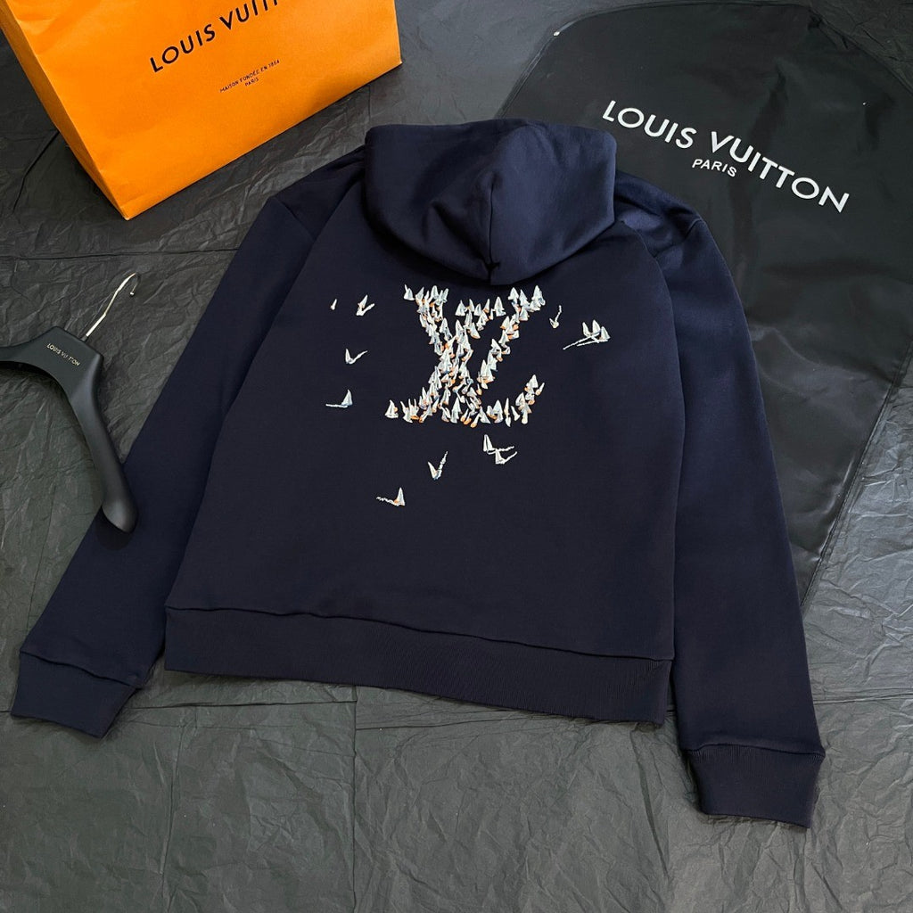 Louis Vuitton Men's Spring/Autumn Solid Color Casual Letter Embroidery Pattern Hooded Long Sleeve Sweatshirt #78239