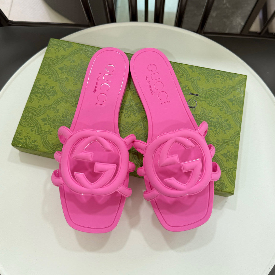 Gucci Women's Summer Double G Hollow out Square Head Flat Slippers Solid Color Casual Shoes #81341