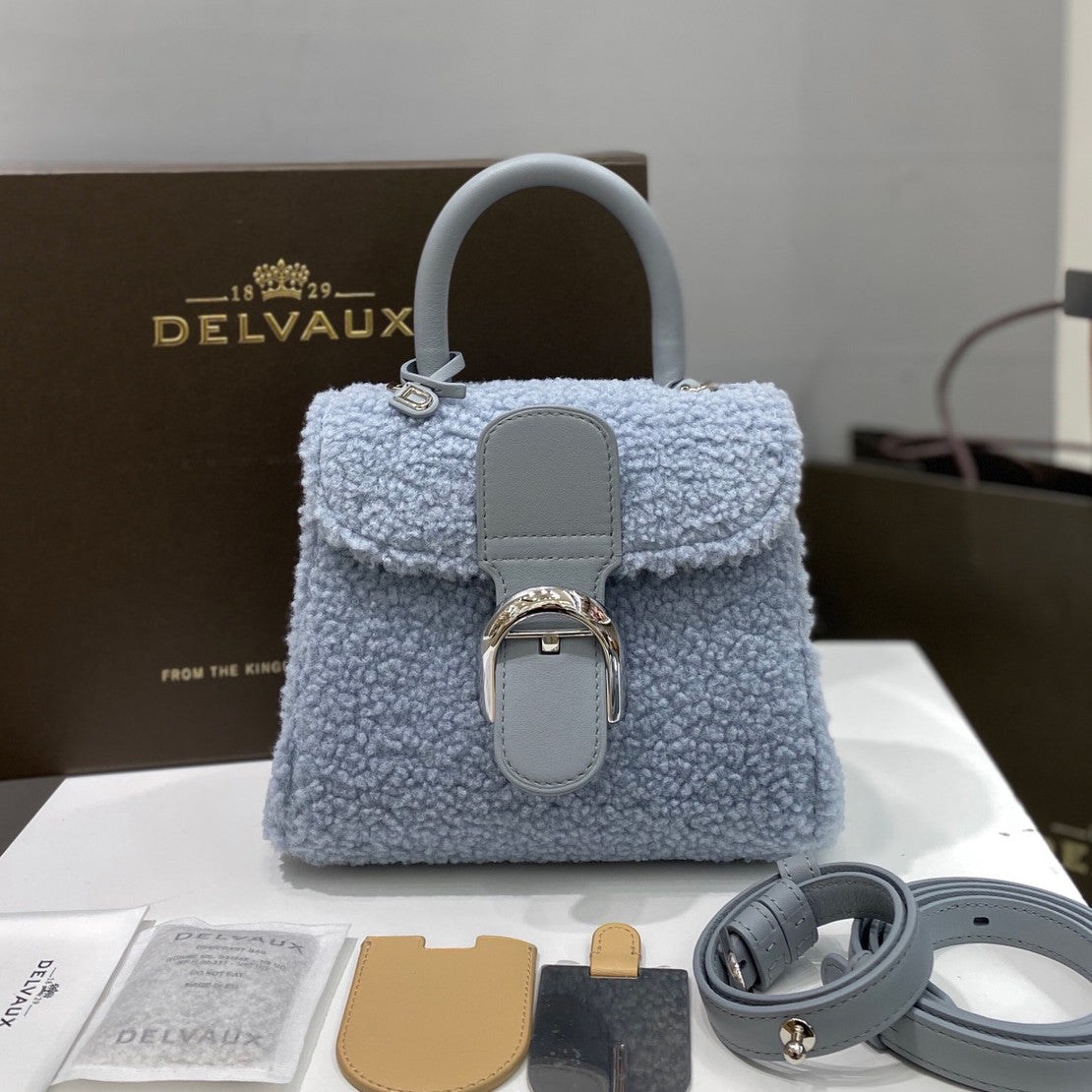 Delvaux Brillant Women's Classic Fashion Leather Shearling Adjustable Strap Crossbody Tote Bag  Bags #78695