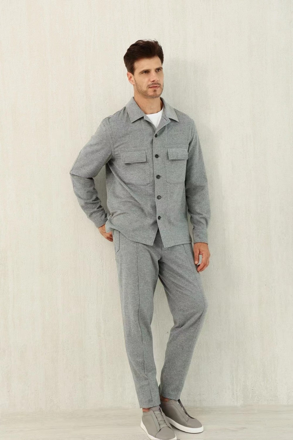 Ermenegildo Zegna Men's Fall/Winter Wool Blend Solid Color Mid-Rise Casual Straight-Leg Drawstring Sweatpants Ngvp #2517