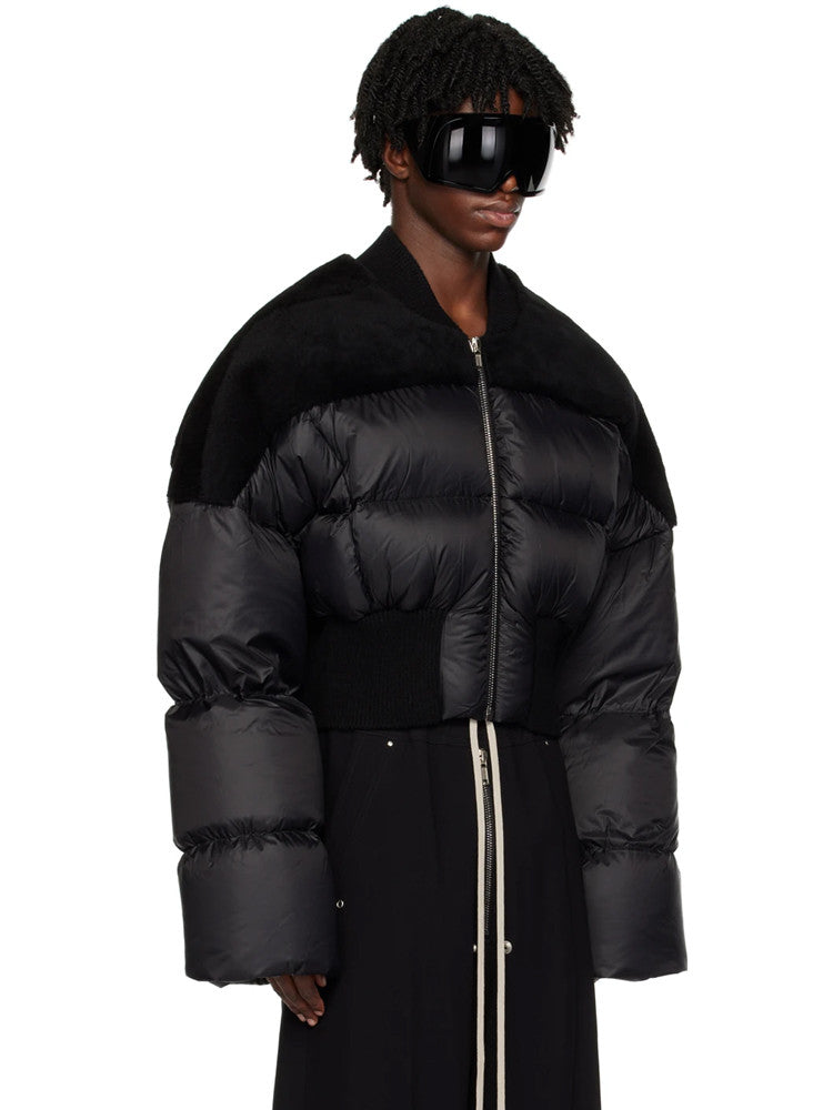 Rick Owens Men's Dark Style Short Splicing Puffer Down Jacket Autumn And Winter Solid Color Zipper Collarless Jacket #81336