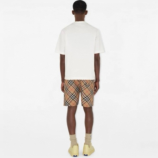Burberry Men's Summer Checkered Print Drawstring Embroidered Knight Pattern Pocket Casual Shorts #77511