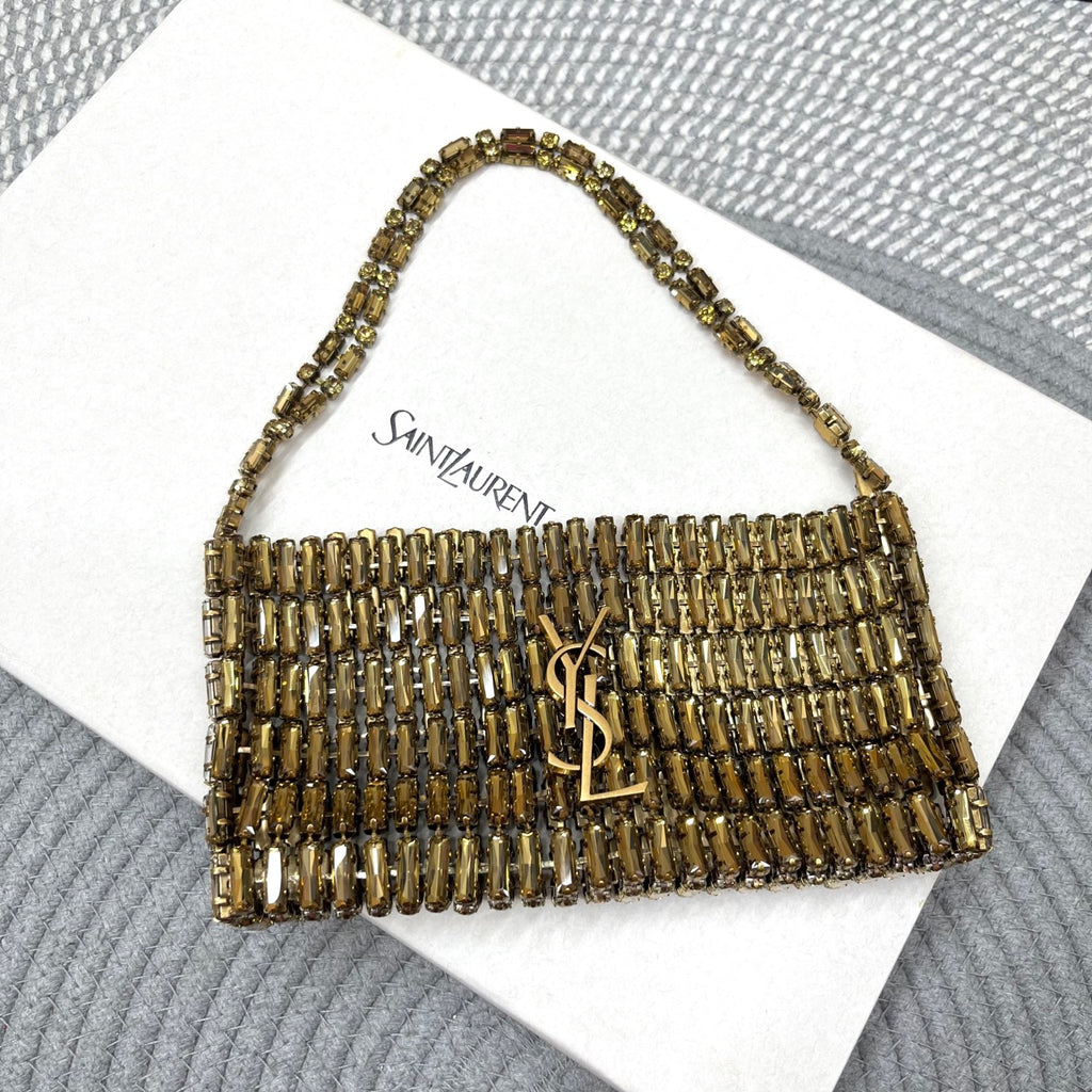 SAINT LAURENT Women's EVENING Crystal-Inspired Handbag Bag Limited Edition Sparkling Crystal Clutch Mini Chain-Strap Underarm Tote Bags #193642