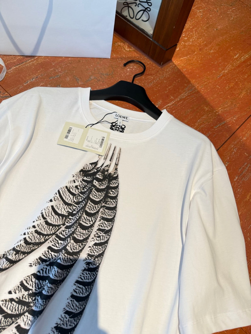 Loewe Men's Spring And Summer Feather Print Solid Color Cotton Loose Round Neck Short Sleeve T-Shirt Ngvp #1852