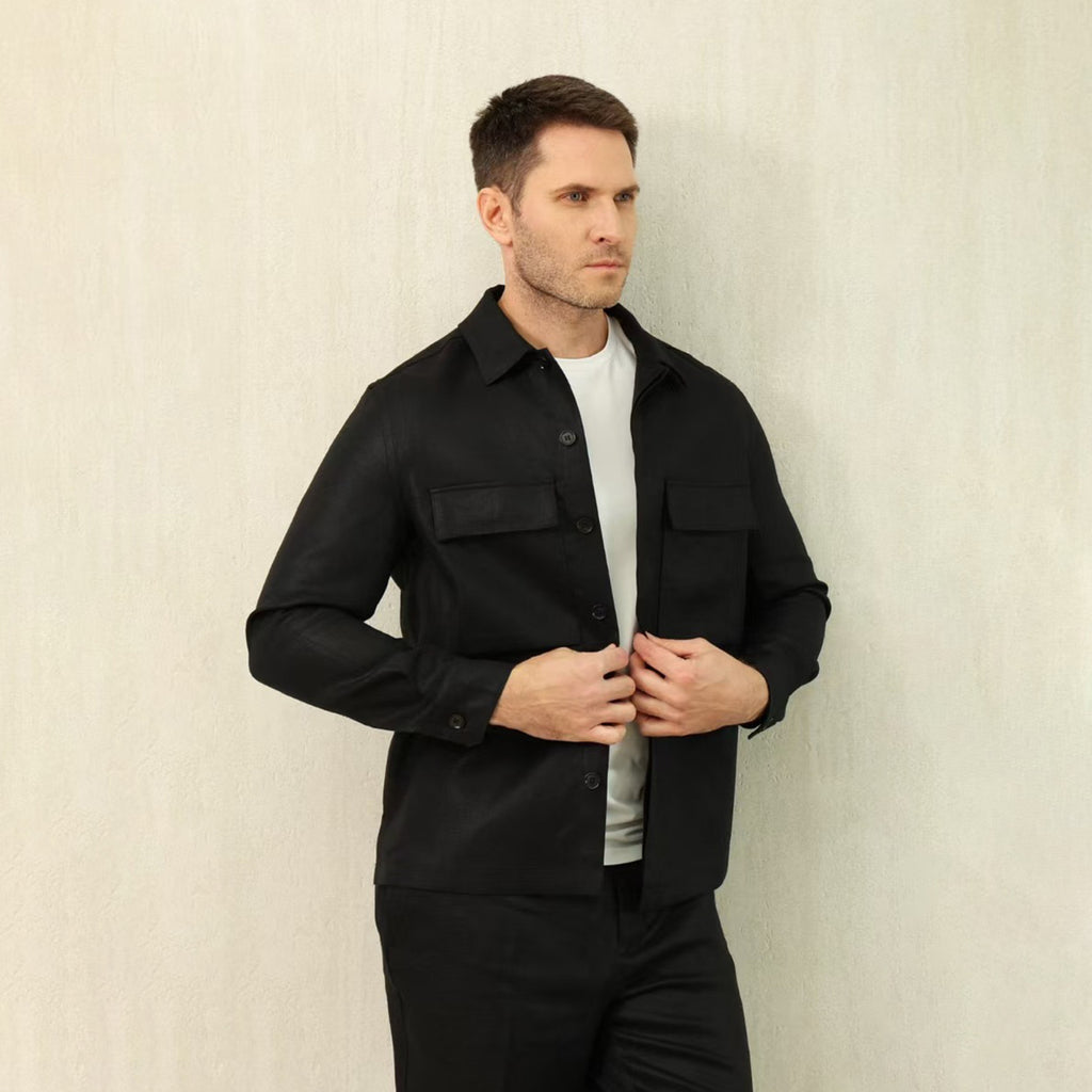 Ermenegildo Zegna Oasi Lino Shirt Jacket Men's Spring And Summer Lapel Single-breasted Pocket Temperament Shirt Simple Commuter Jacket Ngvp #1185