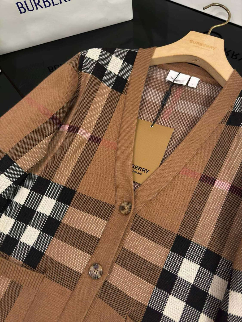 Burberry Men's Spring And Fall Plaid Print Wool Blend Single Breasted V-neck Long Sleeved Knit Cardigan Jacket #74819