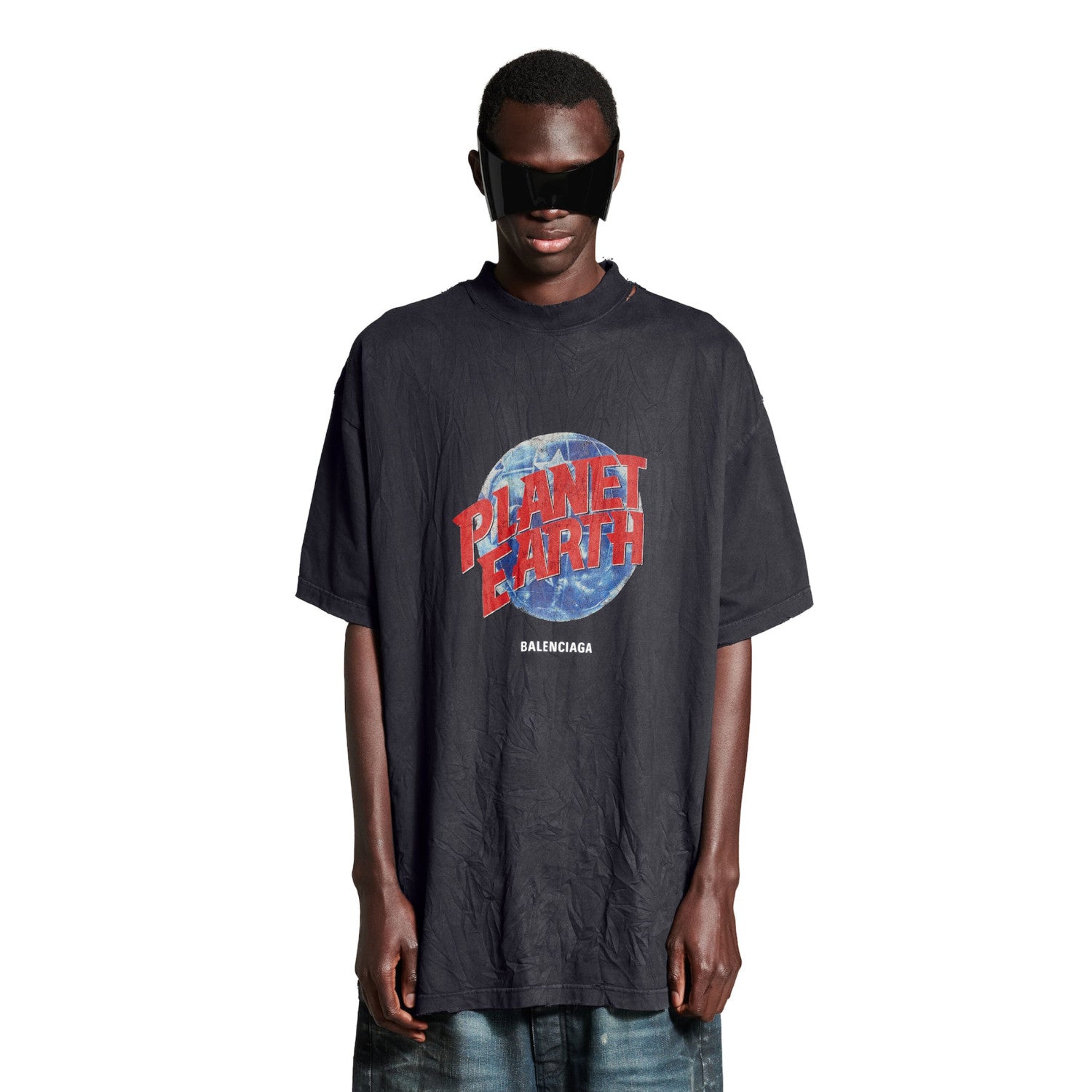 Balenciaga Men's Summer Logo Earth Print Round Neck Retro Do Old Loose Solid Color Cotton Short Sleeve T-Shirt #71642