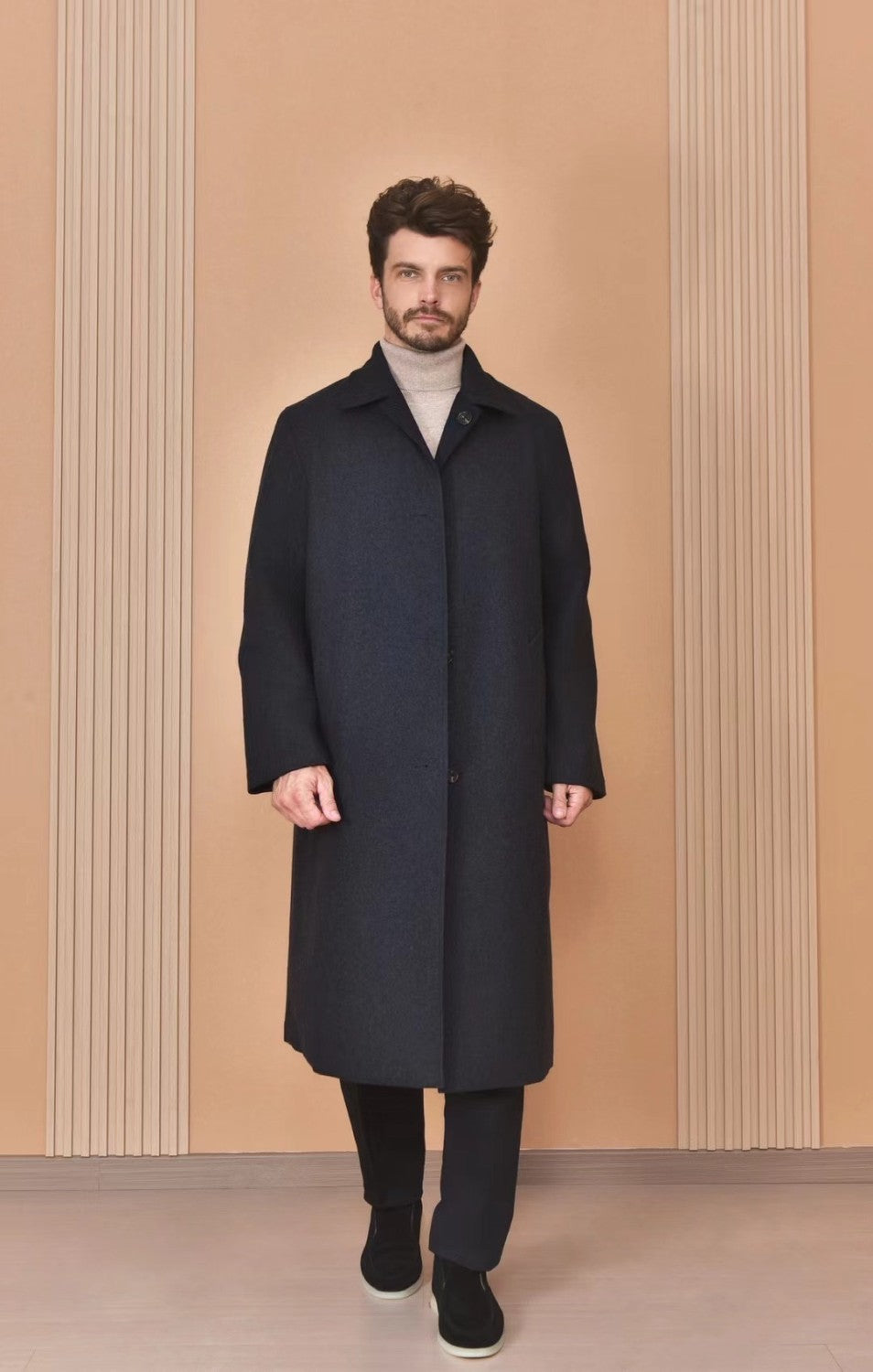 Loro Piana Men's Reversible Double-Faced Coat with Belt. Single-Button Lapel. Long Fit Jacket Ngvp #2336