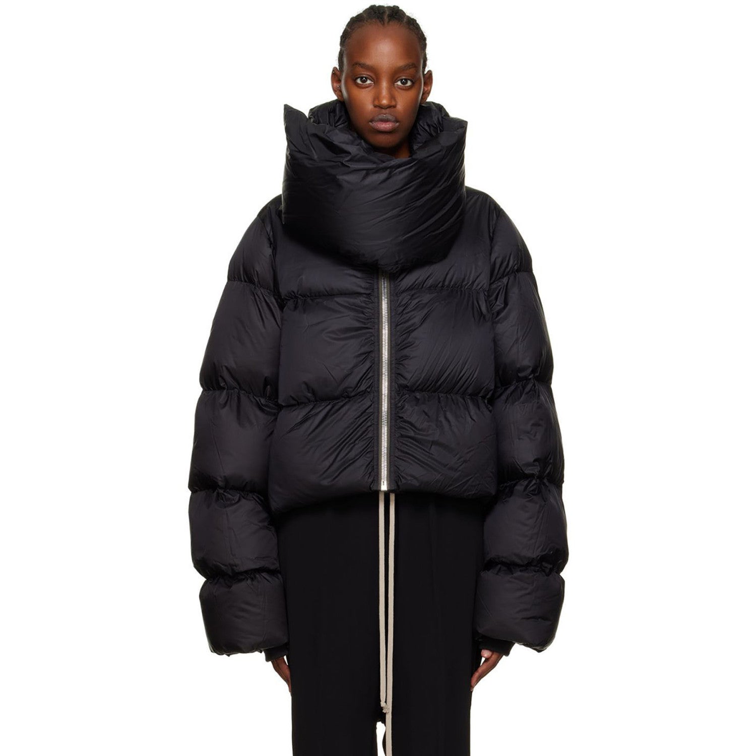 Rick Owens Men's Women's Fall And Winter Dark Windproof Scarf Down Jacket Thickened Warm Short Ultra-long-sleeved Zipper Down Jacket Ngvp #2494