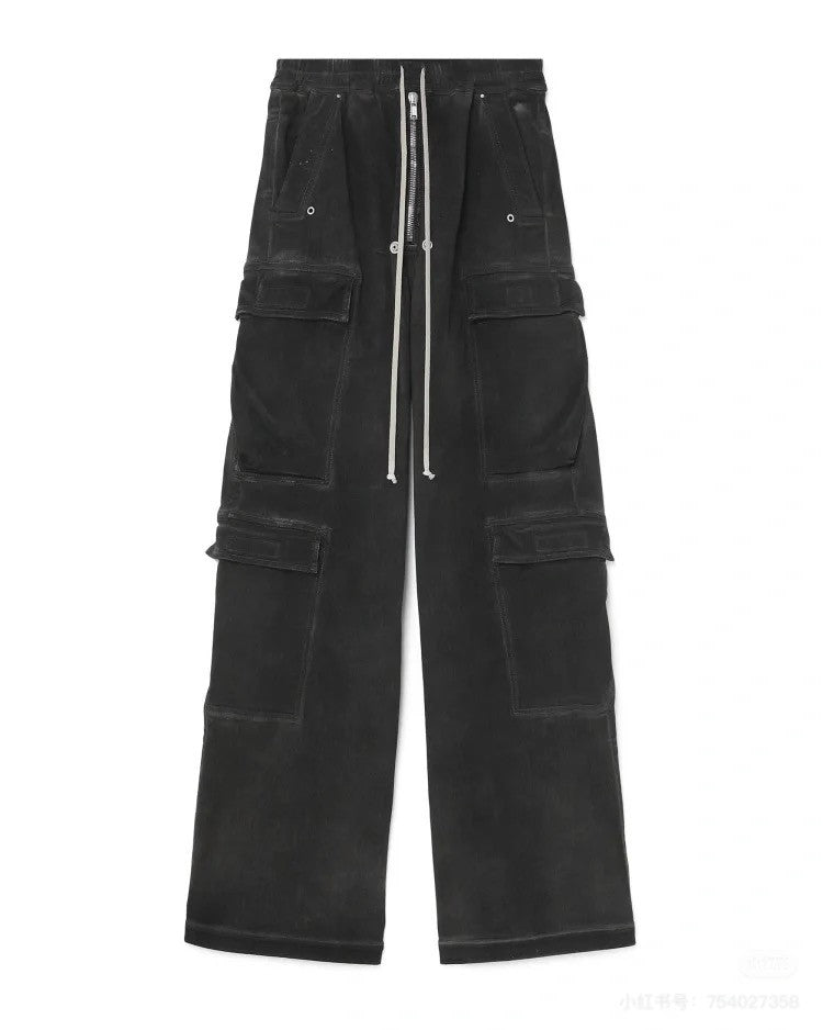 Rick Owens Men's Spring And Summer High Street Trend Gradient Pocket Denim Pants Retro Fashion Trend Loose Pants Ngvp #1743
