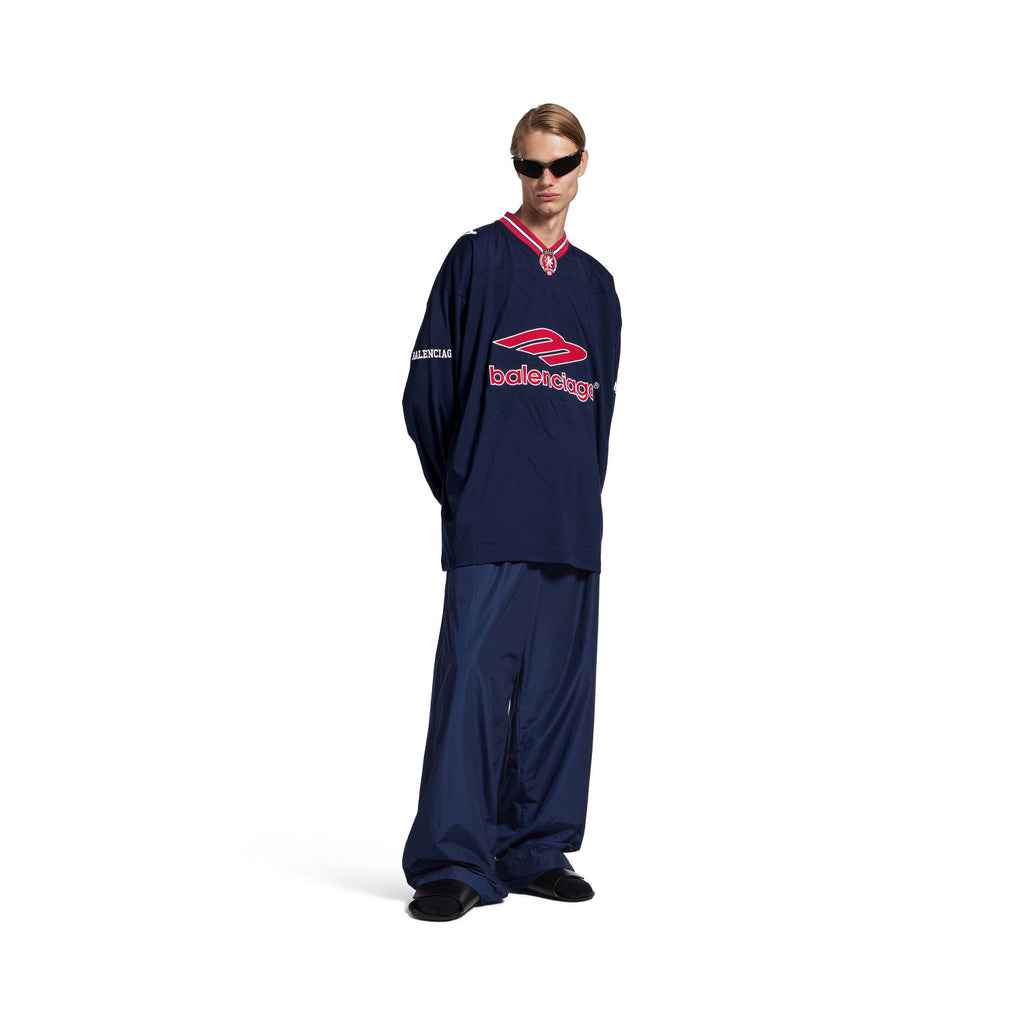 Balenciaga Men's 3b Football Long Sleeve V-neck T-shirt in Dark Navy red  #334654