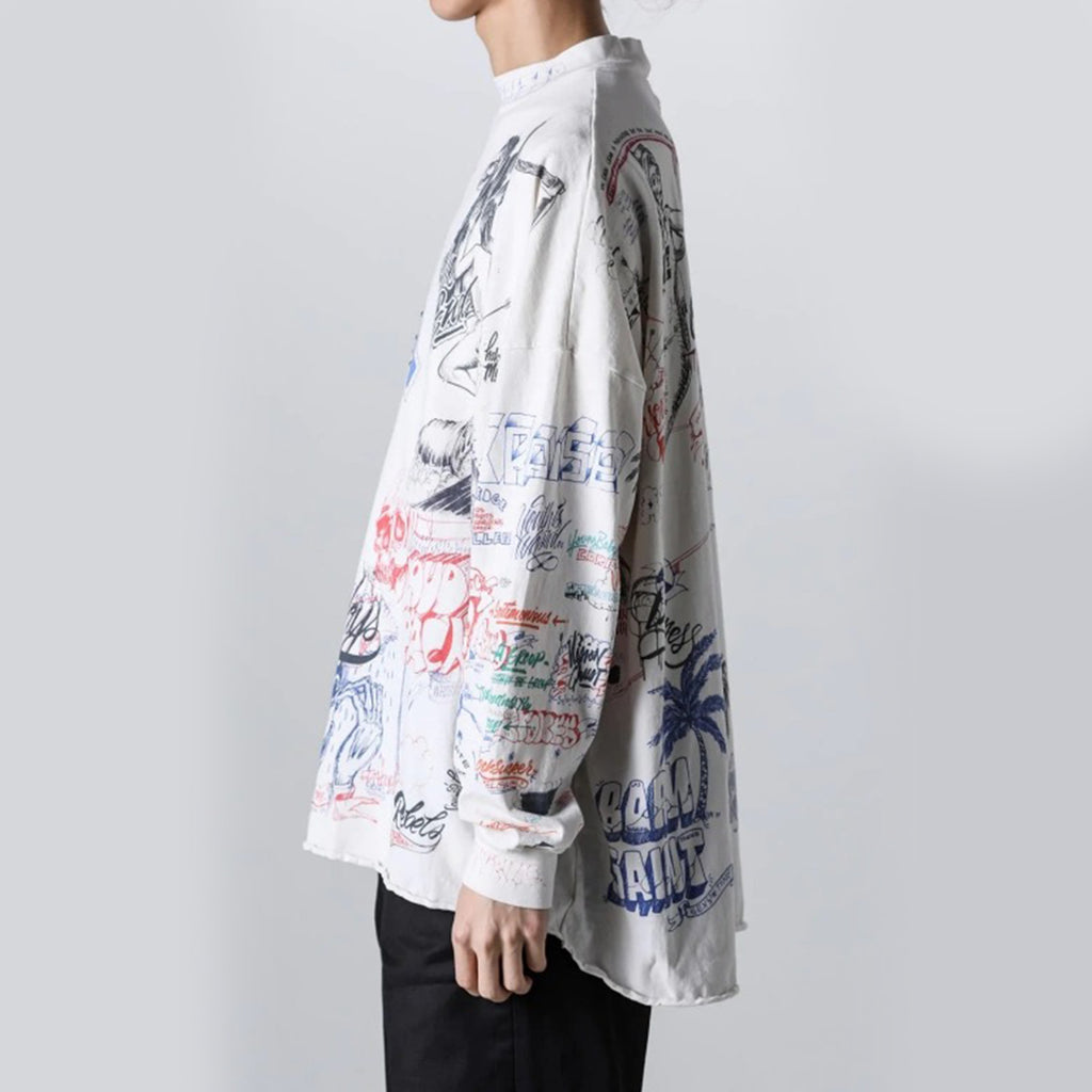 Saint Michael Men's And Women's Spring And Summer Graffiti Retro Hot Diamond Print Loose Casual Long Sleeved Hoodie Top Ngvp #8384