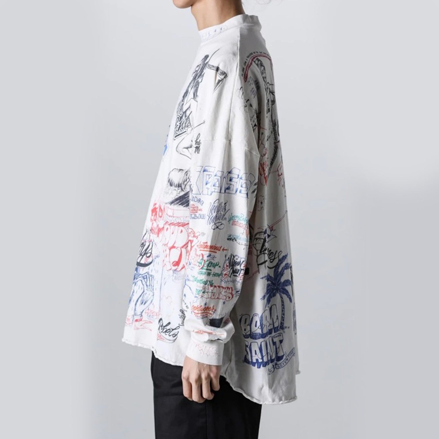Saint Michael Men's And Women's Spring And Summer Graffiti Retro Hot Diamond Print Loose Casual Long Sleeved Hoodie Top Ngvp #8384