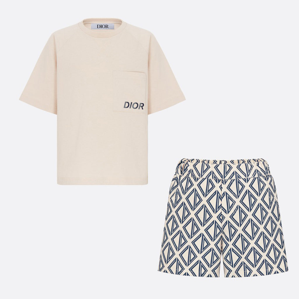 Dior Kid's Summer Solid Color Cotton Round Neck Logo Printed Short Sleeve T-Shirt Casual Elastic Shorts Set #31298